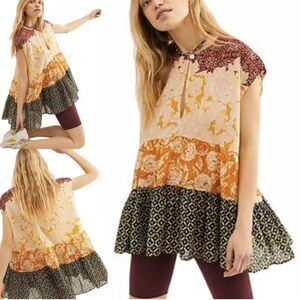 Q Free People Gotta Have You Babydoll Tiered Floral Patterned Sleeveless Boho